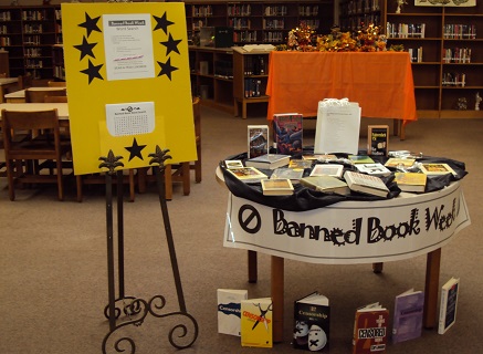 Banned book display and sign