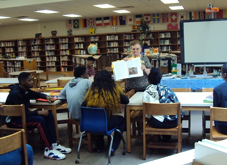 Mrs. Burnside instructing students in the library