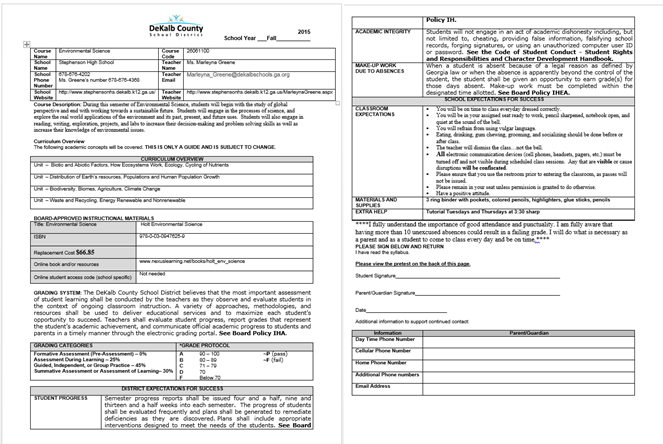 two page Dekalb County Schools document